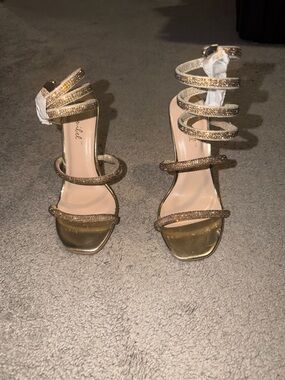 Gold Spiral Strap Women's Heeled Sandals